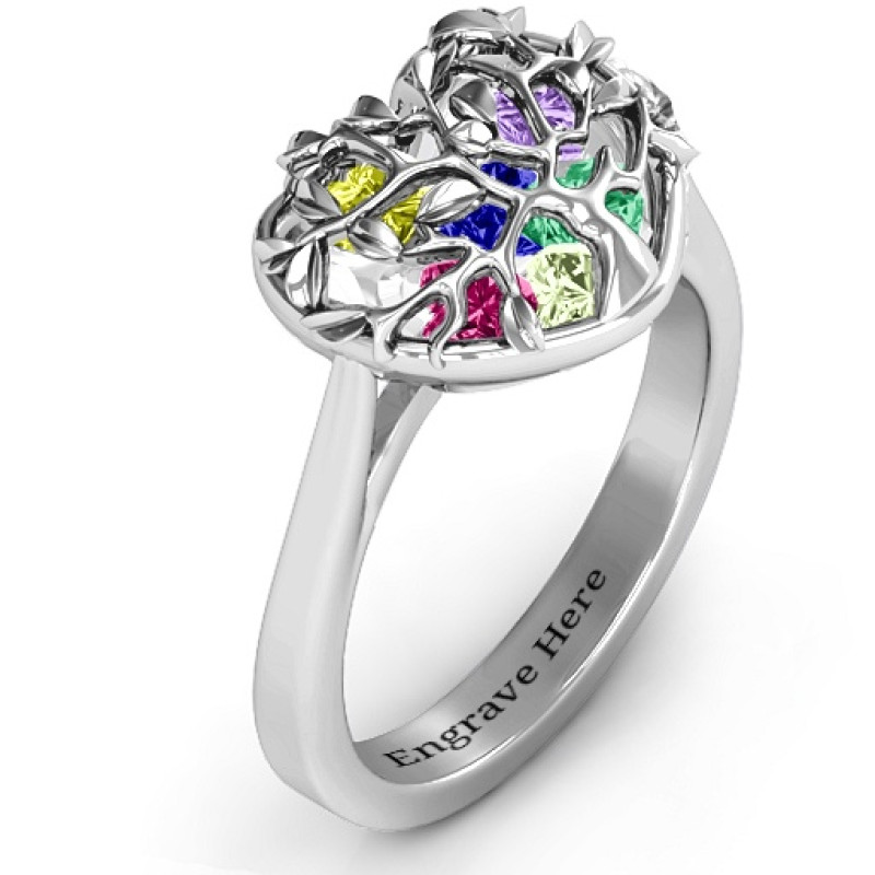 Family Tree Caged Hearts Ring with Ski Tip Band Family Tree Caged Hearts Ring with Ski Tip Band product image