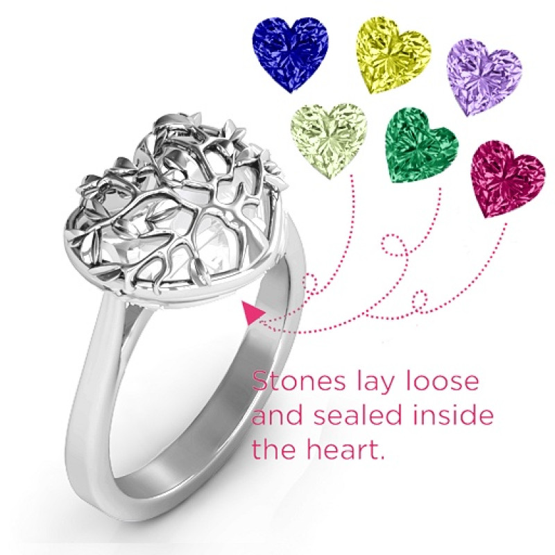 Family Tree Caged Hearts Ring with Ski Tip Band Family Tree Caged Hearts Ring with Ski Tip Band product image