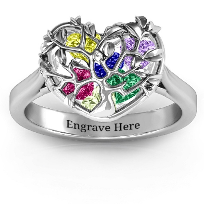 Family Tree Caged Hearts Ring with Ski Tip Band Family Tree Caged Hearts Ring with Ski Tip Band product image