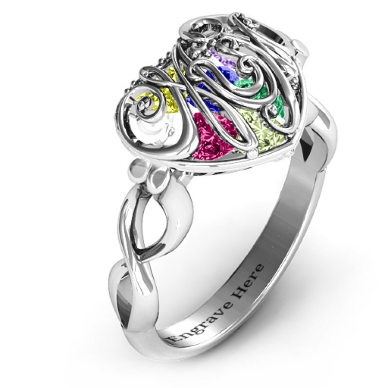 #1 Mom Caged Hearts Ring with Infinity Band product view
