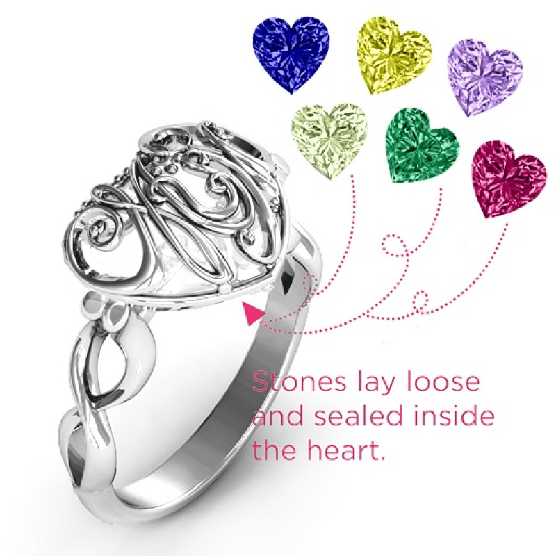 #1 Mom Caged Hearts Ring with Infinity Band product view