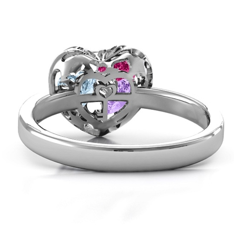 Caged Hearts Ring Band View Petite caged hearts ring with classic engravings band