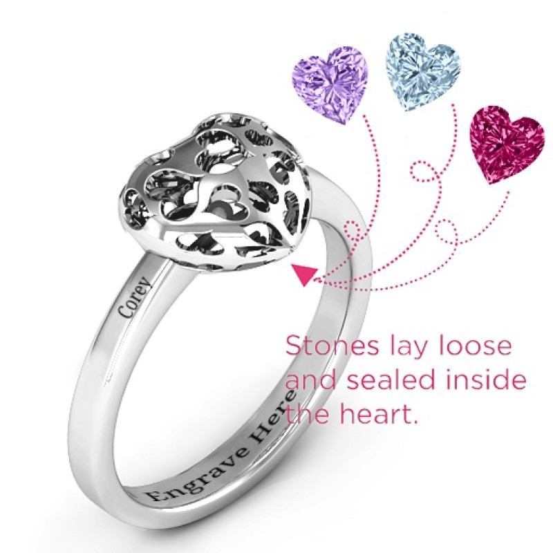 Heart Cage Ring Detail Heart cut-out cage detail on petite hearts ring