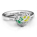 Detail view of the petite heart cage ring