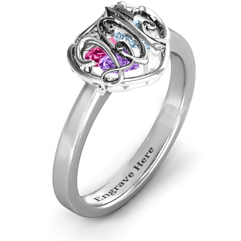 Petite Caged Hearts Ring product view Petite Caged Hearts Ring with Classic Band product view