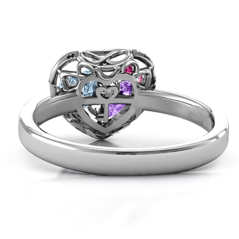 Petite Caged Hearts Ring detail view Petite Caged Hearts Ring with Classic Band detail view