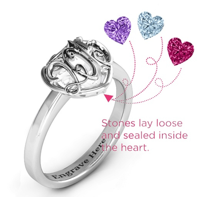 Petite Caged Hearts Ring side view Petite Caged Hearts Ring with Classic Band side view
