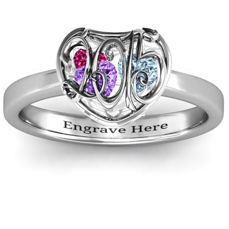 Petite Caged Hearts Ring image Petite Caged Hearts Ring with Classic Band product image