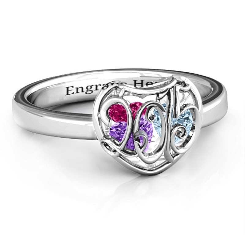 Petite Caged Hearts Ring with Classic Band Petite Caged Hearts Ring with Classic Band