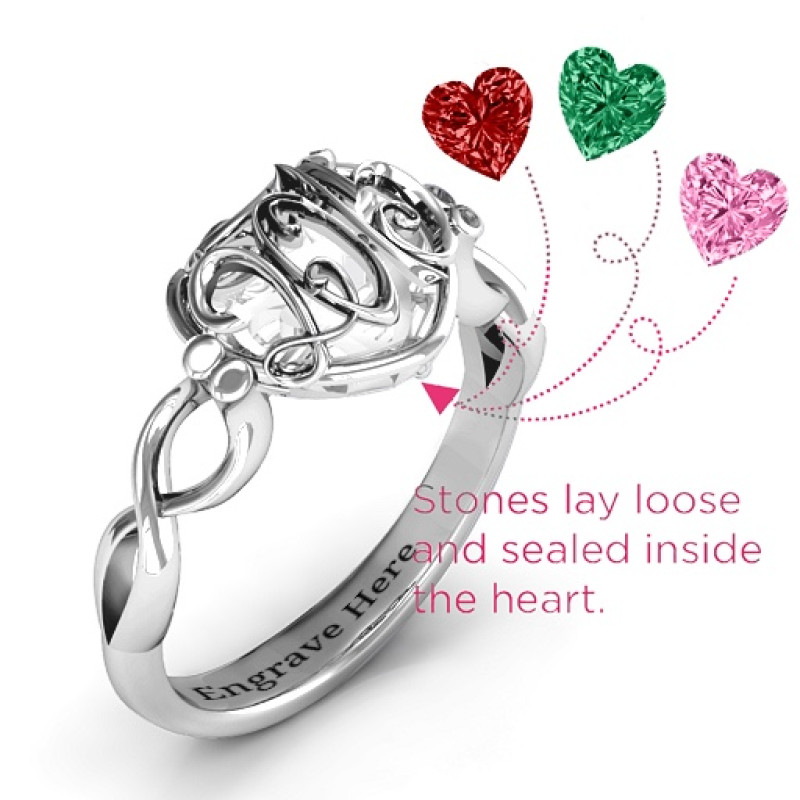 Petite Caged Hearts Ring with Infinity Band detail view