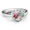 Petite Caged Hearts Ring with Engraved Band Petite caged hearts ring with a classic engraved band