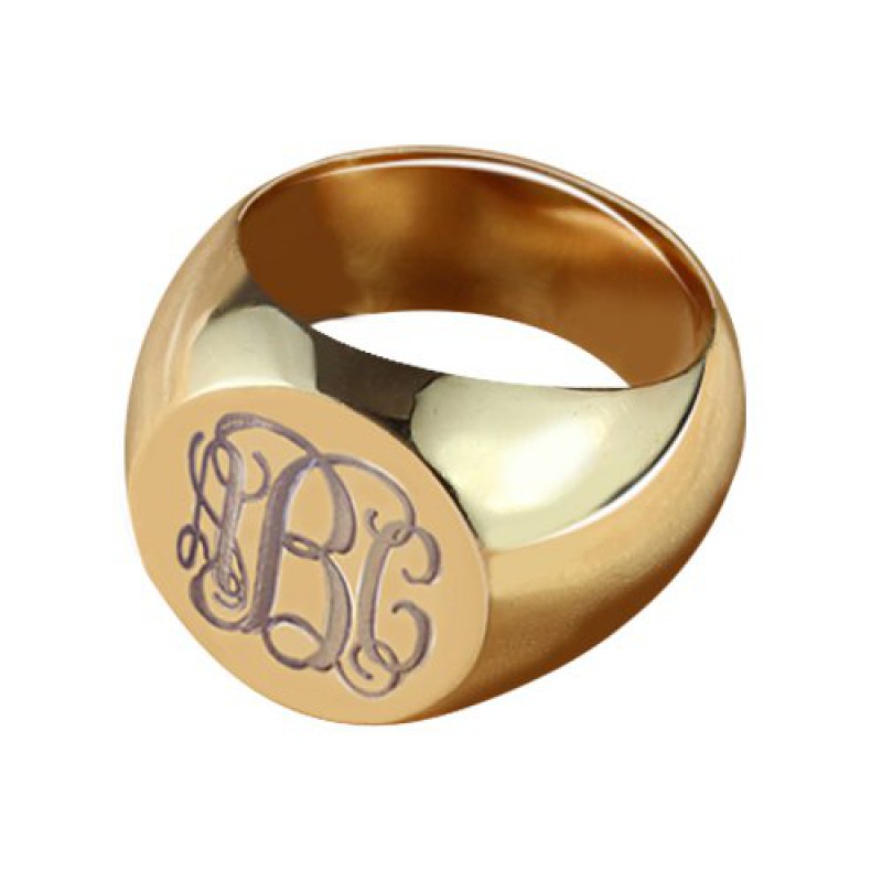 Rose gold circle design signet monogram initial ring