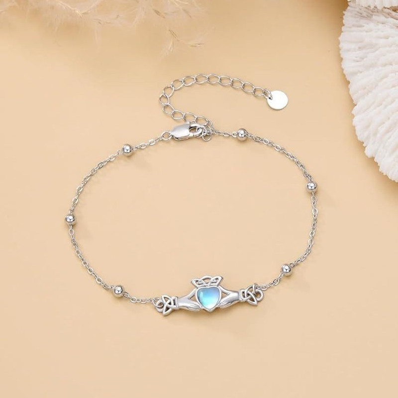 925 sterling silver Claddagh heart bracelet with hands and crown charm