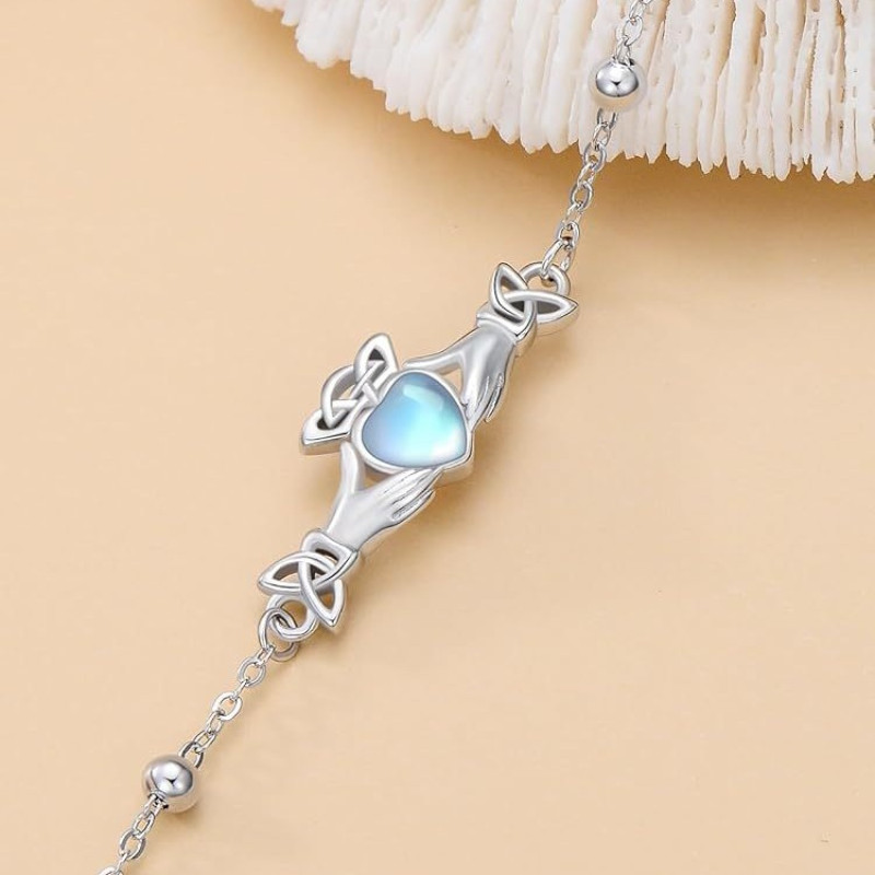 925 sterling silver Claddagh heart bracelet with hands and crown charm