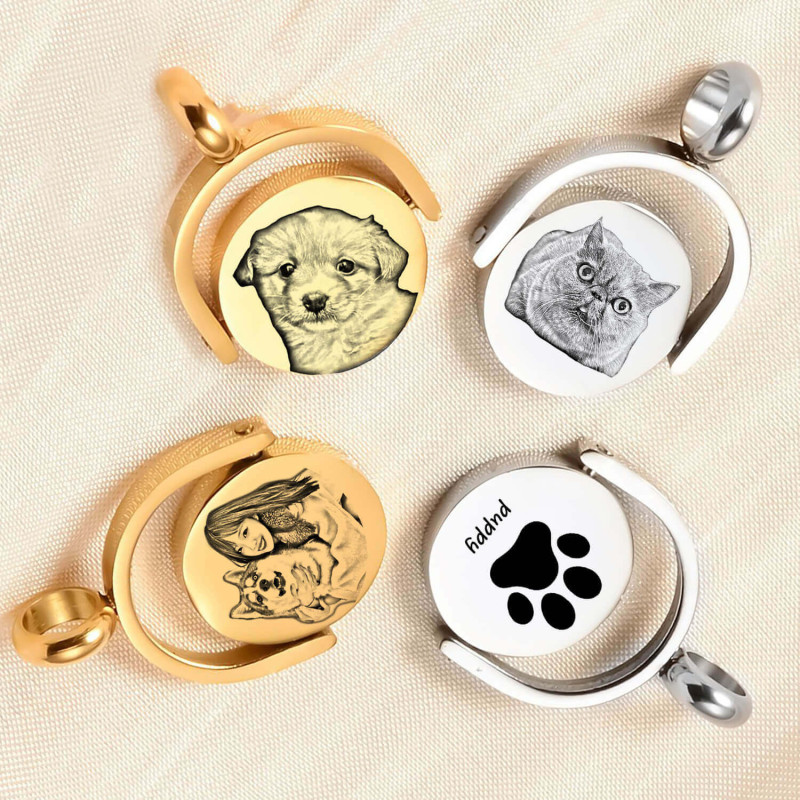 Personalized pet spinning necklace with a custom rotating pendant