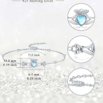 925 Sterling Silver Claddagh Heart Bracelet for Women | Adjustable Celtic Knot Love Friendship & Loyalty Charm Anklet | Gift for Her