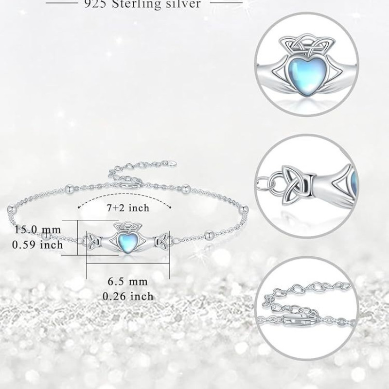 925 sterling silver Claddagh heart bracelet with hands and crown charm