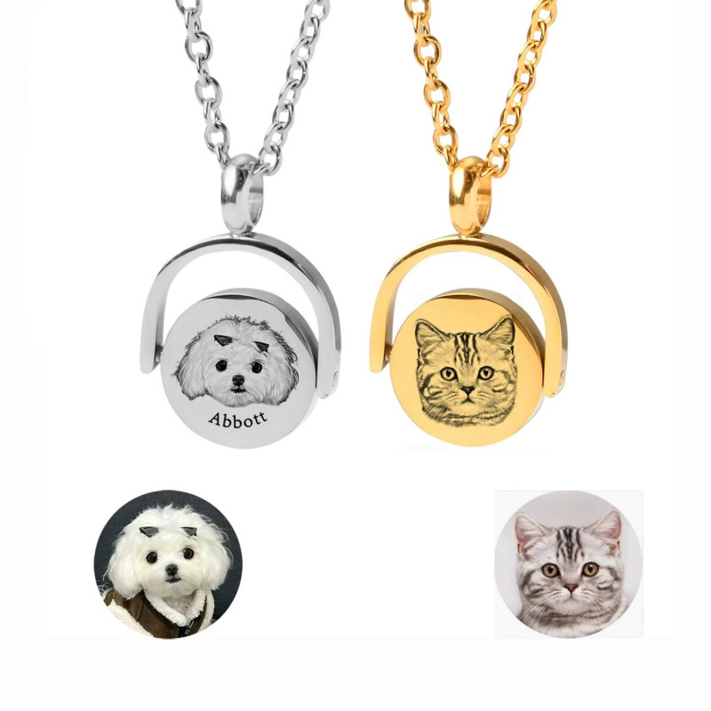 Personalized pet spinning necklace with a custom rotating pendant