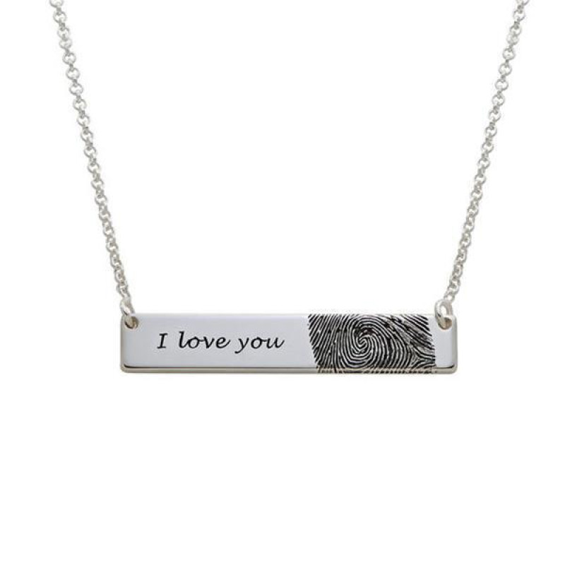 Personalised Fingerprint Bar Necklace Personalised fingerprint and name bar necklace in sterling silver