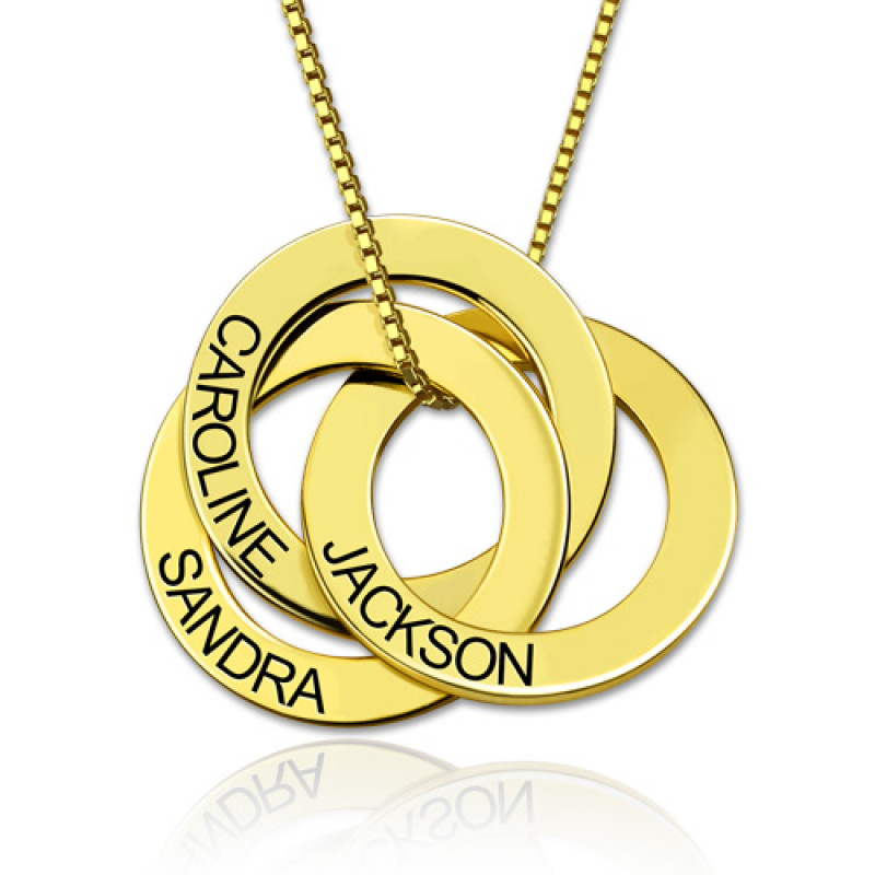 Three interlocking Russian ring necklace with hand-stamped wording