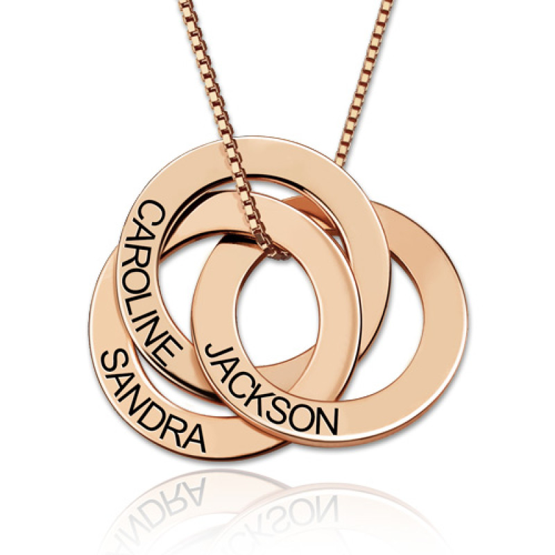 Three interlocking Russian ring necklace with hand-stamped wording