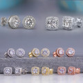 18K Gold Plated 6mm Cubic Zirconia Halo Stud Earrings Round-square halo stud earrings with a 6 mm cubic zirconia centre stone