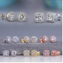 18K Gold Plated Round Square Silver Cubic Zirconia BlingBling Stud Earrings