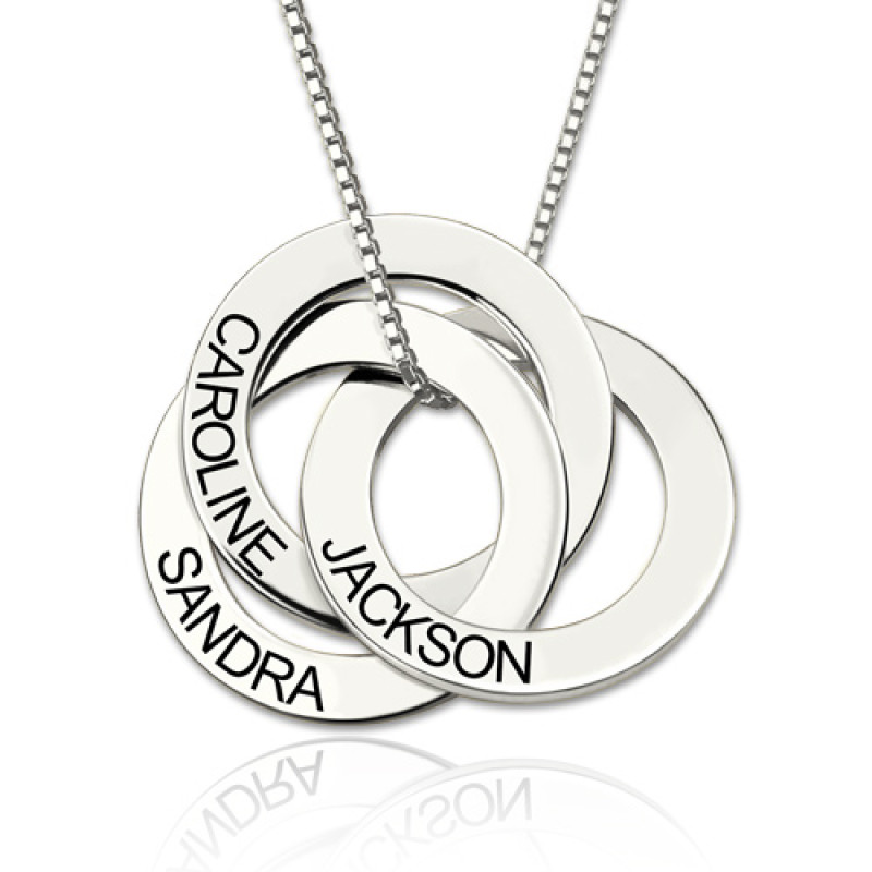 Three interlocking Russian ring necklace with hand-stamped wording