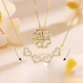 Four-leaf clover heart pendant necklace with sparkling crystals