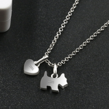Paw-fect Sparkle Sterling Silver Necklace with Zircon-Studded Dog Pendant and Onyx-Inlaid Heart Paw-fect Sparkle Sterling Silver Necklace with Zircon-Studded Dog Pendant and Onyx-Inlaid Heart