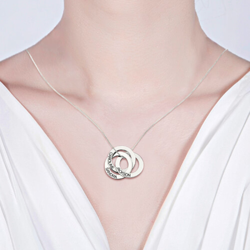Three interlocking Russian ring necklace with hand-stamped wording