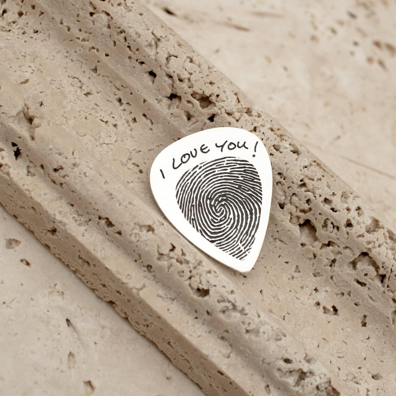 925 Sterling Silver Bespoke Fingerprint Guitar Pick Bespoke fingerprint guitar pick pendant with two-sided engraving