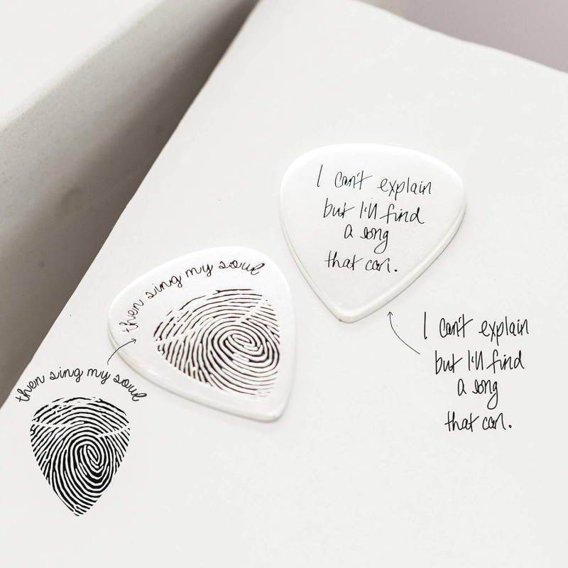 925 Sterling Silver Bespoke Fingerprint Guitar Pick Bespoke fingerprint guitar pick pendant with two-sided engraving