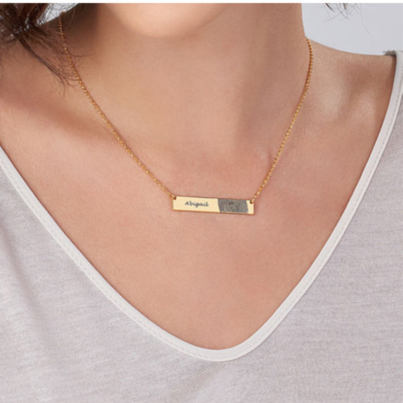 Personalised Fingerprint Bar Necklace Personalised fingerprint and name bar necklace in sterling silver