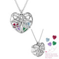 Celtic Trinity Knot cage heart pendant necklace with heart-cut stones
