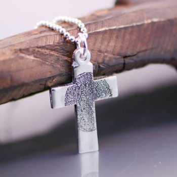 Cross FingerPrint Sterling Silver Necklace