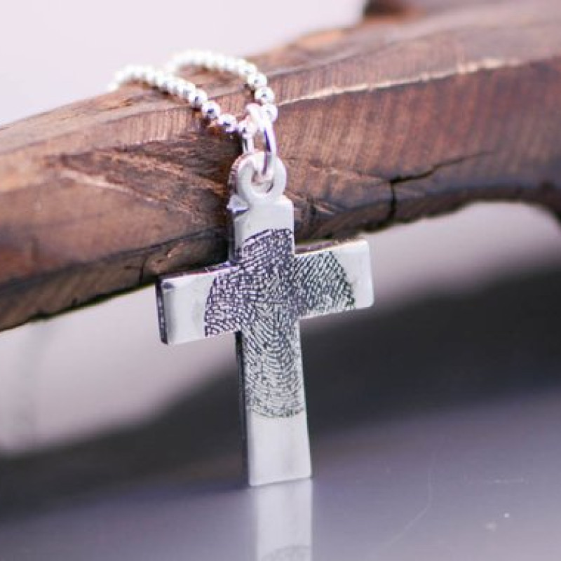 Personalised Cross Fingerprint Sterling Silver Necklace Sterling silver cross fingerprint necklace for personalised impressions