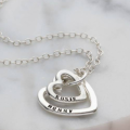 Personalized double heart love necklace in sterling silver