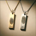 Sterling Silver Fingerprint Necklace with Signature Sterling silver bar necklace personalised with a fingerprint and signature