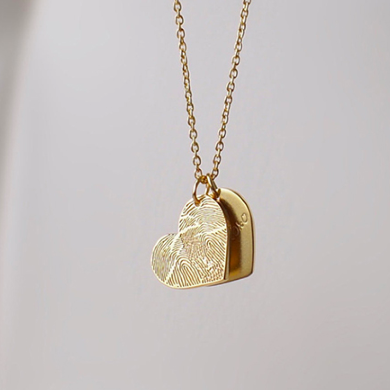 Personalised sterling silver heart necklace with fingerprint engraving