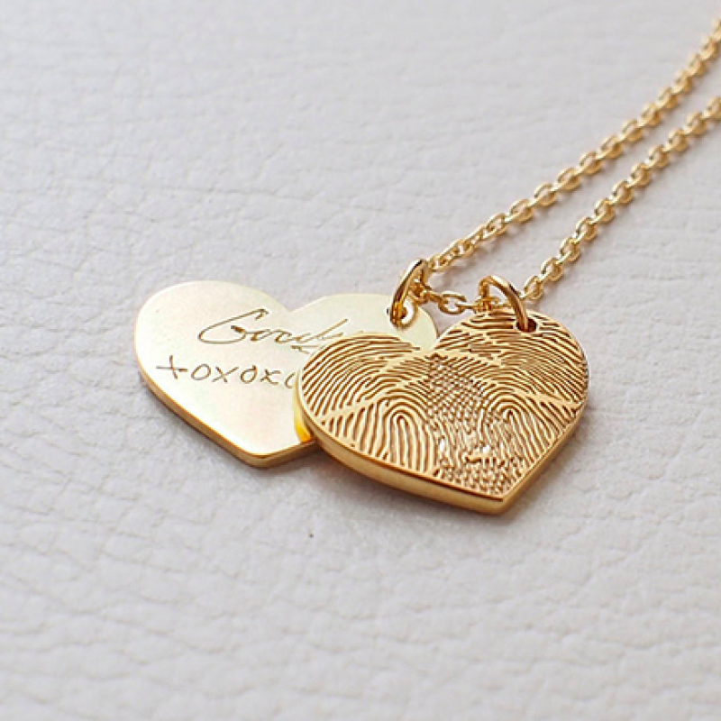 Fingerprint Heart Necklace in Sterling Silver Sterling silver heart necklace with fingerprint and signature engraving