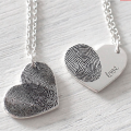 Fingerprint Heart Necklace in Sterling Silver Sterling silver heart necklace with fingerprint and signature engraving