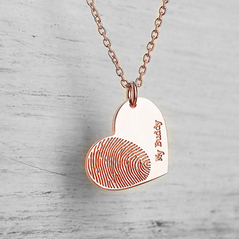 Personalised sterling silver heart necklace with fingerprint engraving