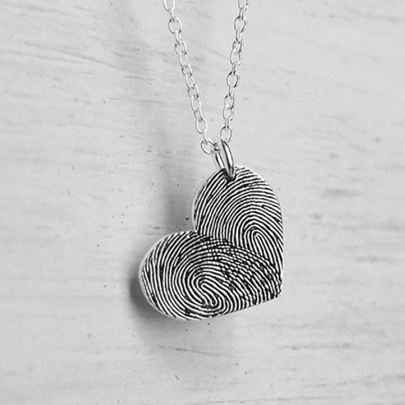 Fingerprint Heart Necklace in Sterling Silver Sterling silver heart necklace with fingerprint and signature engraving