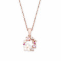 Rose gold flower wreath necklace with pink crystals and pearl