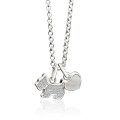 Sterling silver necklace featuring a zircon-studded dog pendant and polished onyx heart charm