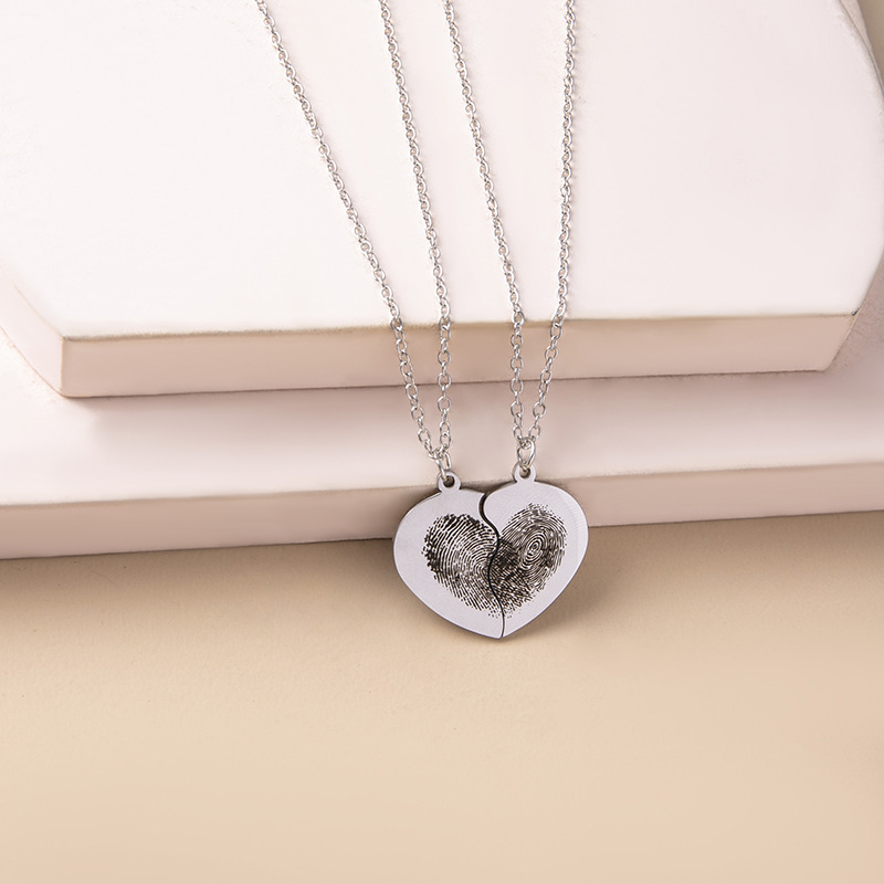 Fingerprint Breakable Heart Necklace in Sterling Silver Solid silver breakable heart necklace for fingerprint engraving
