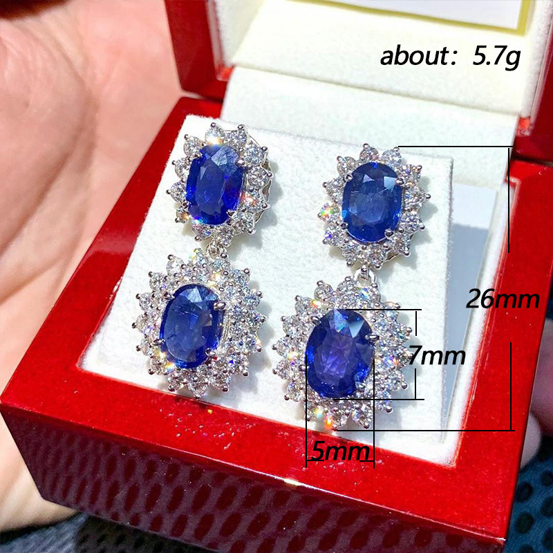 Princess Diana-inspired blue and white cubic zirconia dangle earrings