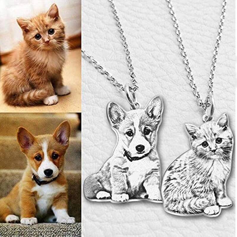Custom pet photo engraved necklace in sterling silver