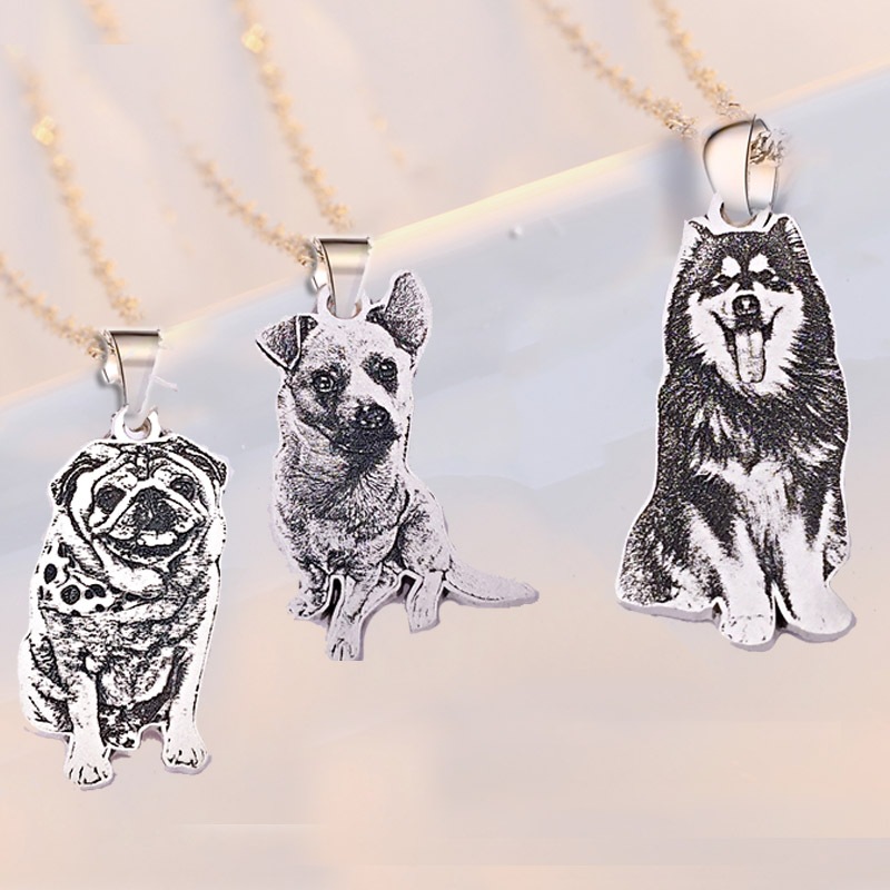 Custom pet photo engraved necklace in sterling silver
